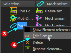 Shortcut menu in Selection-Window