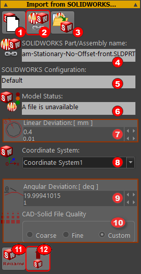 CAD-Line dialog > SOLIDWORKS tab