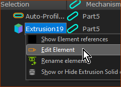 Edit Extusion and shortcut menu