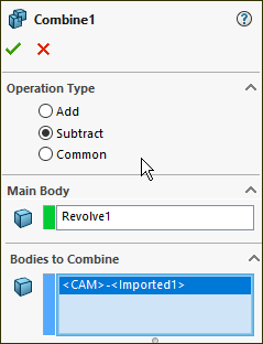 SOLIDWORKS: Combine > Subtract