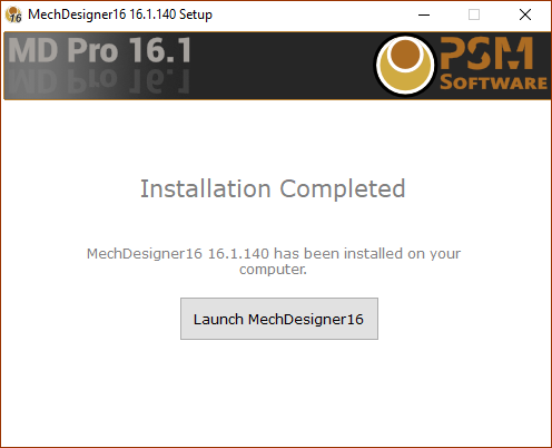 Installation Completed / Launch MechDesigner button