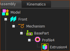 Profile and Extrion elements in the Assembly-Tree