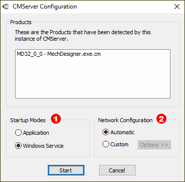 CMServer Configuration dialog
