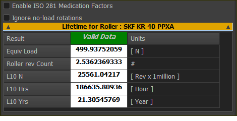 Basic Life for the seleced Roller bearing
