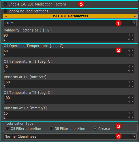 ISO 281 Modification Factors Check-box and Parameters