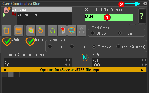 Cam-Data FB : The name of the selected 2D-Cam is "Blue".
