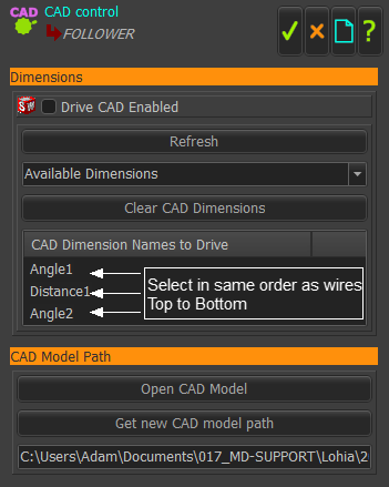 CAD-Control dialog
