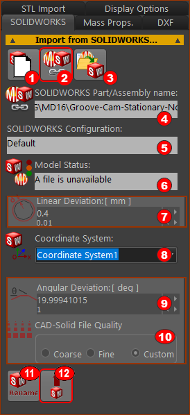 CAD-Line dialog > SOLIDWORKS tab