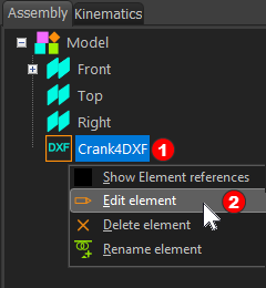 Editing the DXF-Element from the Assembly-Tree