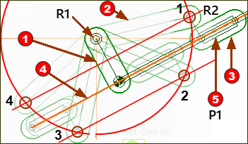 4 x Assembly Configurations of an Offset-Crank-Slider