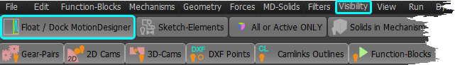 MechDesigner : Visbility menu > Float/Dock MotionDesigner