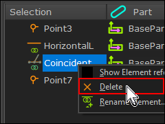 Contextual menu after Right-Click in the Selection-Window